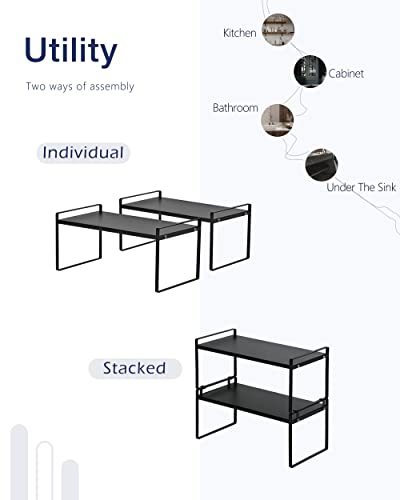 Nxconsu 2Pack Cabinet Shelves Stackable Shelf Organizer Rack Riser for Kitchen Cabinet Pantry Cupboard Counter Countertop Home Organization Storage Space Saver Heavy Duty Metal Nonslip Black Wide - color: Black, size: 16.1’’W × 12’’D × 7.3’’H