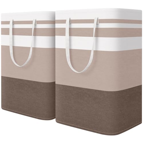 HomeHacks 2-Pack Large Laundry Basket, Waterproof, Freestanding Laundry Hamper, Collapsible Tall Clothes Hamper with Extended Handles for Clothes Toys in the Dorm and Family (Brown, 75L) - color: Brown, size: 75L