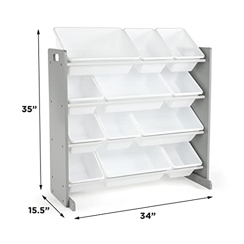 Humble Crew Toy Storage Organizer with 12 Removable Storage Bins for Kids Playroom, 4-Tier Toddler Toy Organization, Grey/White - color: Grey/White