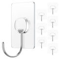 JINSHUNFA Adhesive Wall Hooks 13LB Heavy Duty No Drill Large Transparent Waterproof Hooks for Bathroom Kitchen Towel Coat 8 Pack - size: 8 Large hooks
