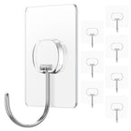 JINSHUNFA Adhesive Wall Hooks 13LB Heavy Duty No Drill Large Transparent Waterproof Hooks for Bathroom Kitchen Towel Coat 8 Pack - size: 8 Large hooks