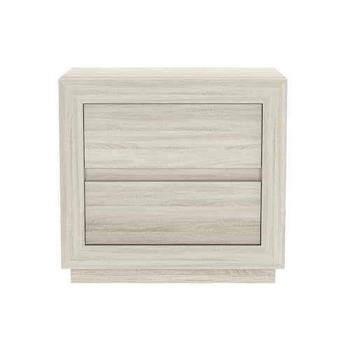 Manhattan Comfort Soren 26" Contemporary Nightstand with 2 Drawers, Modern Wood Design Bedside Table, Handle-Less Storage Drawers, Compact & Functional, Whitewashed Oak - color: Whitewashed Oak