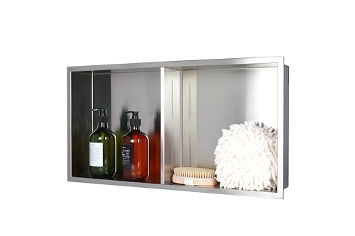Stainless Steel no Tile Needed Metal Niche,Double Shelves，Stainless Steel Finished Shower Insert Wall Niche(Brush, 24 * 12 in) - color: Brush, size: 24 * 12 in