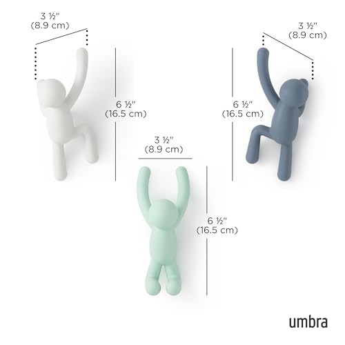 Umbra Buddy Wall Hooks – Decorative Wall Mounted Coat Hooks for Hanging Coats, Scarves, Bags, Purses, Backpacks, Towels and More, Set of 3, White/Grey/Mint - color: White/Mint/Blue