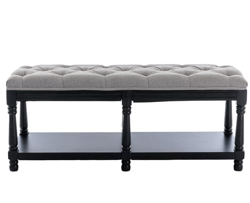 Kmax Storage Entryway Bench Tufted Shoe Rack Bench Black Wood Window Bench for Hallway Entrance Bedroom Corner, Grey - color: Gray- Black Wood, size: Storage- 2 Seats