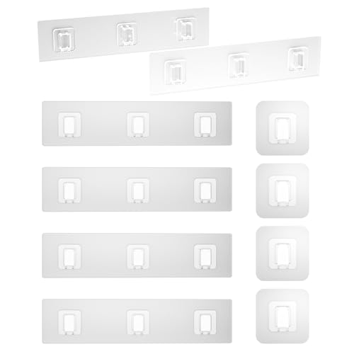 Lsnisni 10 Pack Shower Caddy Adhesive Replacement, Waterproof Shower Shelf Adhesive Strips, Strong Adhesive Flat Hooks for Bathroom Storage Shelves and Kitchen Racks No Drilling, Clear - color: Transparent-10 Pack