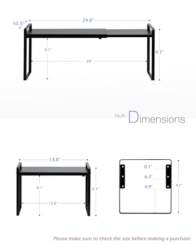 Nxconsu Cabinet Shelf Expandable Height Adjustable Organizer Riser for Kitchen Cabinet Pantry Cupboard Under Sink Countertop Organization Storage Space Saver Stackable Heavy Duty Metal Black XL - color: Black, size: 10.3’’D * 13.8-24.8’’W * 9.7’’H