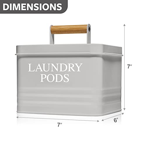 Calindiana Modern Farmhouse Metal Laundry Pods Holder Container with Lid for Laundry Room Decor and Accessories and Space Saving Laundry Room Organization and Storage, Holds 81 Laundry Pods, Grey - color: Grey