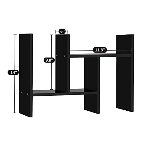 J.M.Deco Desktop Organizers and Storage for Office, Adjustable Desktop Organizer Shelf Double H Display, True Natural Stand Shelves, Black - color: Black