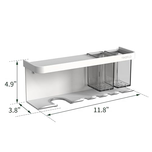 Hair Dryer Holder Wall Mounted Adhesive/Drilling, Hair Dryer Storage Organizer with Shelf & Hooks for Bathroom, Blow Dryer Holder, Hair Tool Organizer (White) - color: White