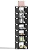 Narrow Shoe Rack 8 Tier, Slim Vertical Shoe Organizer for Small Spaces, Stackable Shoe Storage Shelf with Metal Frame & Fabric Shelves, Shoe Rack for Closet Entryway Bedroom