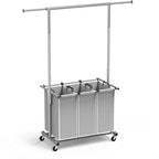 Simple Houseware 3 Bags Laundry Sorter with Extensible Clothes Hanging Rod - color: Silver