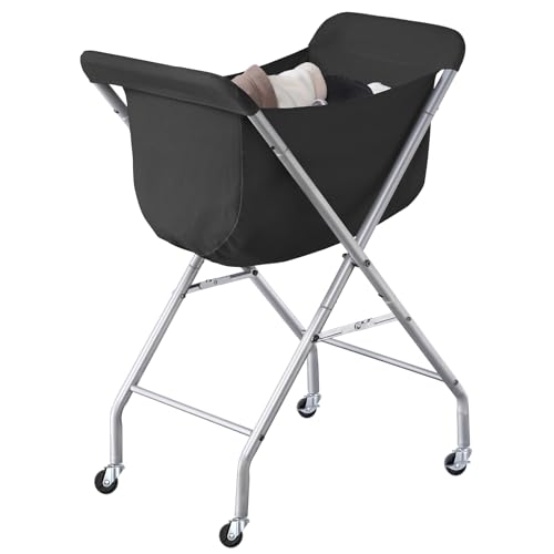 ELYKEN Laundry Cart with Wheels, 32”H Easy Rolling Laundry Hamper with Removable Liner Bag, Sturdy Metal Frame Clothes Basket with 4 Casters and 2 Brakes - color: Black, size: 23.2"L x 13"W x 32"H