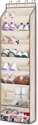 KEETDY Over The Door Shoe Organizer Fit 20 Pairs Sneakers Large Hanging Shoe Organizer for Closet Door Storage Boots, Beige - color: Beige, size: 64"