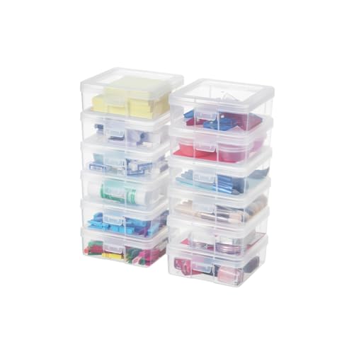 12 Pack Storage Containers with Latching Lid 5" x 5"x 1.9" Small Plastic Clear Stackable Boxes for Office and Beauty - size: Small-12 Pack