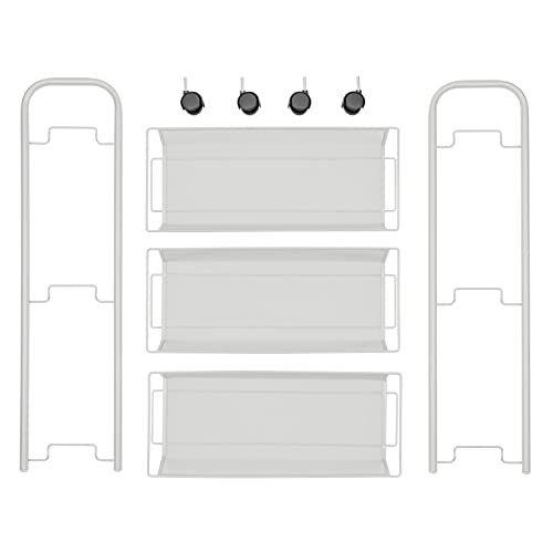 mDesign Steel Rolling Utility Cart Storage Organizer Trolley with 3 Basket Shelves for Laundry Room, Mudroom, Garage, Bathroom Organization - Holds Detergents, Hand Soap - Biro Collection, Light Gray - color: Stone