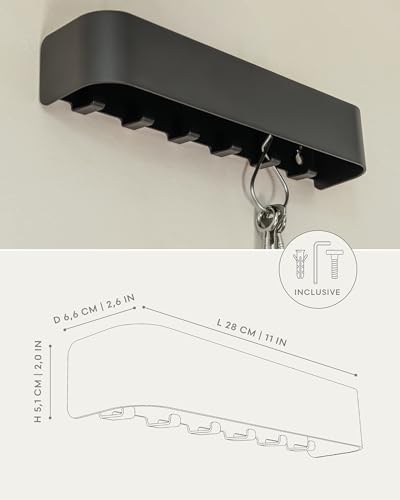 Kazai. Key Holder for Wall 'Tone' | Minimalist Key Hooks Design from Berlin | Modern Key Hanger with Metal Shelf | Key Hook Wall Mounted as Hallway Furniture | Black - color: Black