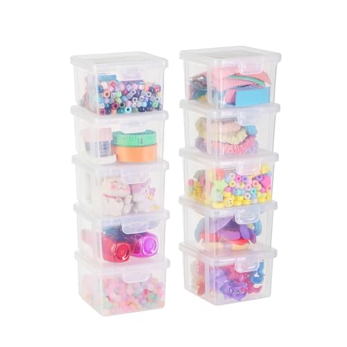 10-Pack Small Plastic Containers with Lids, Clear Stackable Storage Boxes & Bins Organizer for Bead Organizer, Craft Storage, Stickers, Jewelry & Small Items – Square Small - size: Clear Square Small - 10 Pack