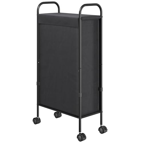 ELYKEN Slim Laundry Hamper with Lid, 50L Small Rolling Laundry Basket on Wheels, 7.9” Narrow Dirty Cloth Cart with Removable Inner Bag for Small Bathroom, Bedroom, Black - style: Black-50L