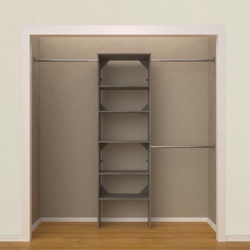 ClosetMaid SuiteSymphony Wood Closet Organizer Starter Kit with Tower and 3 Hang Rods, Shelves, Adjustable, Fits Spaces 5 – 10 ft. Wide, Graphite Grey - style: Graphite Grey Finish
