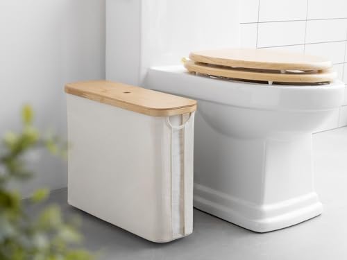 StorageWorks Toilet Paper Storage with Bamboo Lid, Toilet Paper Holder Basket for Up to 9 Mega or 12 Regular Size Rolls, Medium Paper Storage Baskets for Bathroom, Beige, 1 Pack - color: Beige, size: Medium