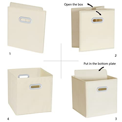 Fabric Cloth Storage Bins,Fabric Cube Organizer with Dual Handles Foldable Cube Storage Baskets for Home Bedroom Storage,Set of 6, Creamy-White - color: Creamy-white, size: 6 Pack
