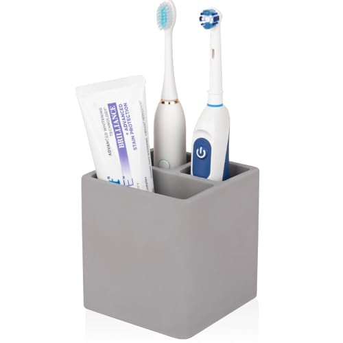 Diatomite Toothbrush Holders for Bathrooms, Electric Toothbrush and Toothpaste Holder 3 Slots Tooth Brush Organizer for Bathroom Countertop, Shower, Vanity - Dark Gray - color: Dark Gray