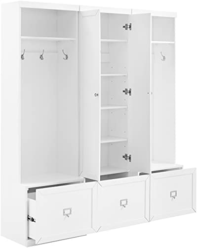 Crosley Furniture Harper 3-Piece Hall Tree and Storage Cabinet Set with Entryway Bench and Hooks for Hanging, White - color: White