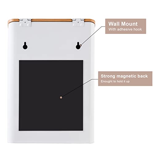 SUBEKYU Magnetic Lint Bin for Laundry Room, Wall Mounted Metal Lint Box Holder with Lid for Dryer,Laundry Room Organization and Storage,Bamboo Lid Lint Basket,White - color: White