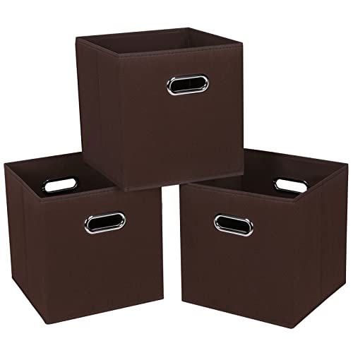 Fabric Cloth Storage Bins,Fabric Cube Bins Organizer with Dual Handles Foldable Cube Storage Baskets for Home Bedroom Storage,Set of 3,(Coffee) - color: Coffee, size: 3 Pack