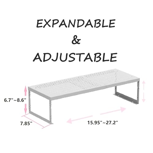 Stackable Expandable Metal Shelf Organizer - Adjustable Wire Storage Rack with Holes for Kitchen, Bathroom, Cabinet, Office - Space Saving, Durable & Sturdy Design（3PACKS/Medium/White - color: 3packs/Medium/White, size: Medium