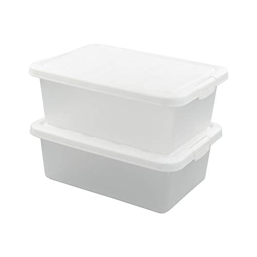 14 Quart Clear Storage Box, Underbed Plastic Latch Box with White Lids, 2-Pack - color: White