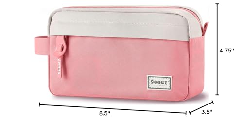 Sooez Big Capacity Pencil Case, Upgraded Canvas Pencil Pouch Large Pencil Bag Organizer, Separate Compartments Easy Grip Handle, Aesthetic Supply for School Teens Adults, Pink Pen Case - color: Canvas Pink