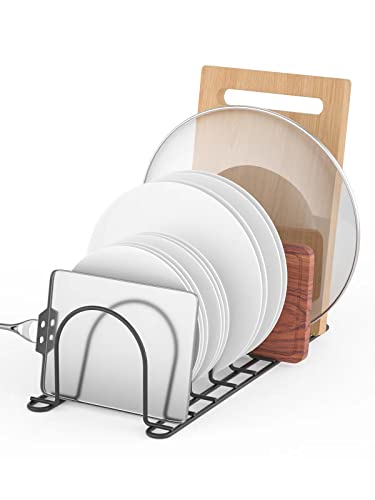 JAQ Pan Organizer Rack for Cabinet, Pot Lid Holder & Baking Sheet Organizer, Plate and Cutting Board Rack for Kitchen Countertop or Cabinet (2 Pack, Black) - color: Black/2 Pack