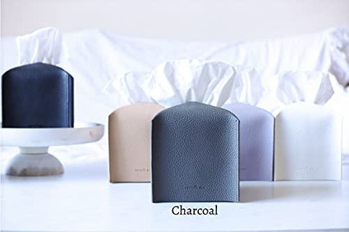 Tissue Box Cover Holder, Square with Bottom Belt by Carrot's Den - PU Leather Decorative Organizer for Tabletop, Bathroom, Car, Office | Charcoal - color: Charcoal