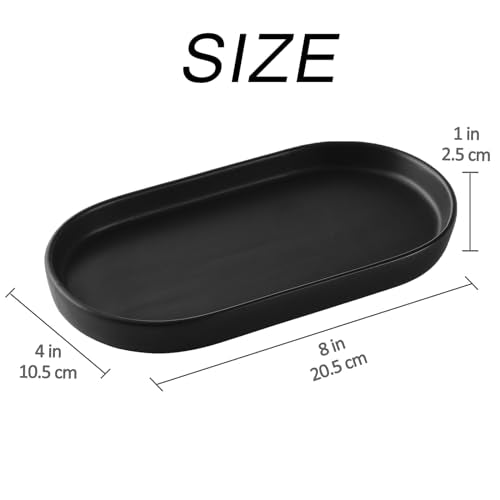 Matte Black Round Soap Dispenser Tray - 8'' Ceramic Vanity Tray for Bathroom Decorative, Jewelry Ring Dish, Comestic Holder, Kitchen Sink Countertop Organizer Plate - color: Black