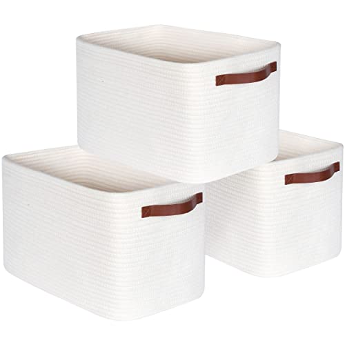 MINTWOOD Design 3-Pack Decorative Woven Storage Baskets for Shelves, Cube Bin Box for Organizing Books, Shoes, Dog Toys, Pantry Closet and Living Room Organizer, Creamy White - color: Creamy White