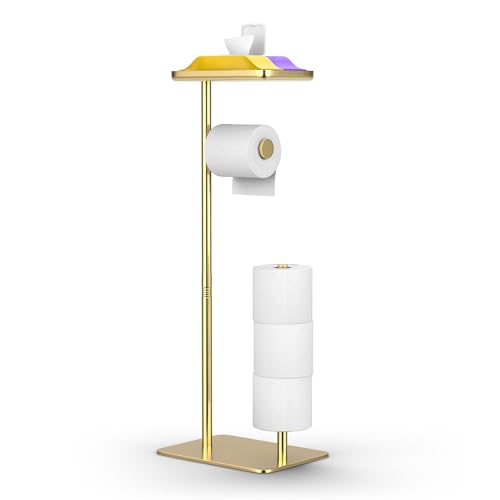 Day Moon™ - Toilet Paper Holder - Modern Roll Holder for Bathroom - 1 Pack - Free Standing - with Shelf, Gold - color: Gold, size: Free Standing 1 Pack