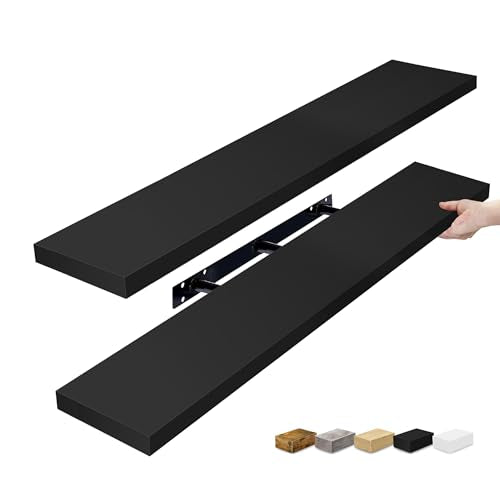 Sorbus Floating Shelves for Wall - 48 Inch Long Bathroom Shelves, Wall Decor for Bedroom, Kitchen, Living Room & Book Storage - Mounted Floating Shelf with Invisible Brackets (Black, 2 Pack) - color: Black, size: 48 Inch, style: 2 Pack