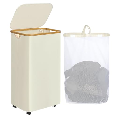 Laundry Basket with Wheels, 110L Beige Clothes Hamper for Laundry, Laundry Hamper with Lid and Inner Bag, for Laundry Room, Bedroom, Dormitory Storage,Beige - color: Beige, size: 110L with Wheels