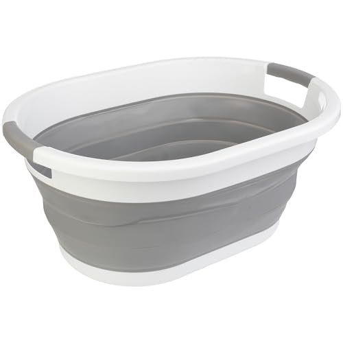 Collapsible Laundry Basket - 39L (10.3-Gallon) Portable Sink - Multipurpose Plastic Bin, Hamper, or Ice Bucket - Camping Essentials by Wakeman Outdoors (Gray) - color: Gray