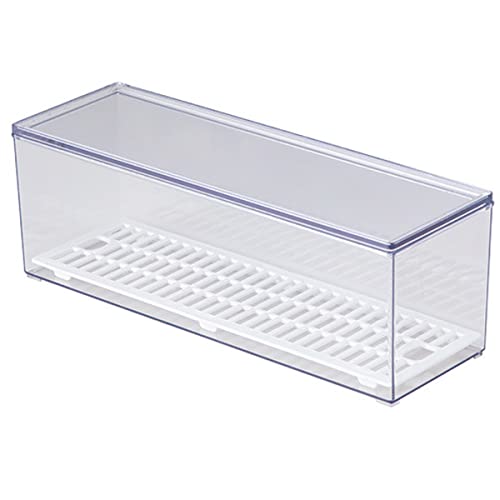 Large Transparent Flatware Tray Kitchen Drawer Organizer With Lid and Drainer - Plastic Kitchen Cutlery Tray and Utensil Storage Container with Cover - Dust-proof Dinnerware Holder - color: Large transparent