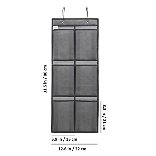 Over The Narrow Door Shoe Organizer Hanging 6 Large Fabric Pockets Back Door Shoe Holder for Closet with 2 Hooks (GREY) - color: GREY