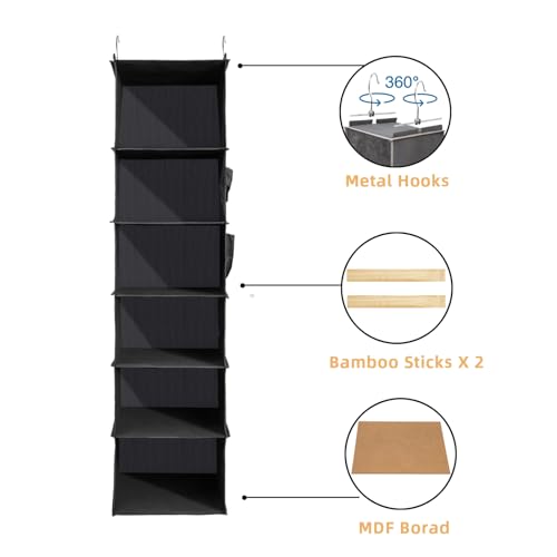 2 Packs Hanging Closet Organizer, 6-Shelf Closet Organizers and Storage with Side Pockets, Collapsible Hanging Shelves for Closet & RV & College Dorm,Black - color: Black, size: 2 # 6 Shelves
