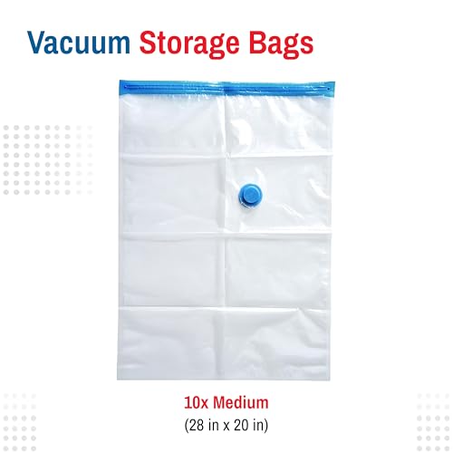 10 Pack Medium Vacuum Storage Bags for Comforters, Blankets & Clothes – Vacuum Sealed Compression Bags with Hand Pump – Space Saver Storage Bags for Bedding, Moving, Travel & Organization - size: 10 Medium Bags