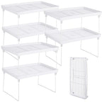 Homaisson 6 PCS Cabinet Storage Shelf Rack, Foldable Cabinet Organizer Shelf, White Stackable Plastic Kitchen Storage shelves Foldable Rack for Kitchen, Fridge, Bathroom
