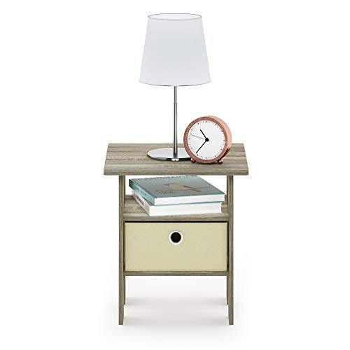 Furinno ANDREY Side Table, End Table, Night Stand with Open Shelves and Storage Bin, Bedside Table, for Living Room, Bedroom, Sonoma Oak - color: Sonoma Oak/Ivory, size: 1-Pack, Center Bin