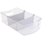 Wardrobe and laundry storage box with removable dividers, 14.5 inches long x 8 inches wide, transparent.