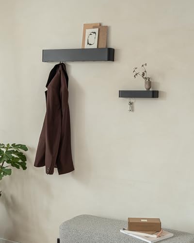 Kazai. Key Holder for Wall 'Tone' | Minimalist Key Hooks Design from Berlin | Modern Key Hanger with Metal Shelf | Key Hook Wall Mounted as Hallway Furniture | Black - color: Black