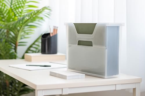 IRIS USA Small Portable Desktop File Box with Open Top, Side Handles, Hanging File Folders, Tabs & Inserts, Letter Size, For Magazines Newspapers Mail Books Notebooks Binder Homework, Clear - style: Clear S - Single